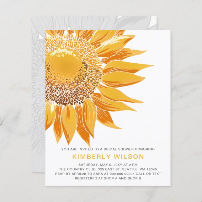 Budget Sunflower Bridal Shower Invitations (Front/Back)