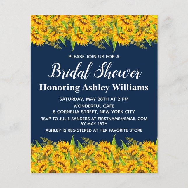 Budget Sunflower Bridal Shower Invitations Floral (Front)