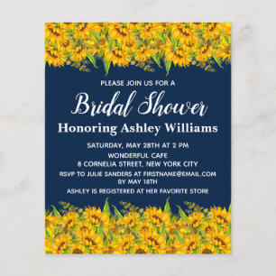 Budget Sunflower Bridal Shower Invitations Floral