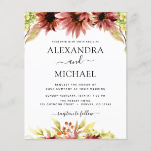 Budget Sunflower Burgundy Country Wedding Flyer