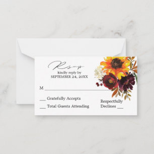 Budget Sunflower & Burgundy Floral SM No Meal RSVP Card