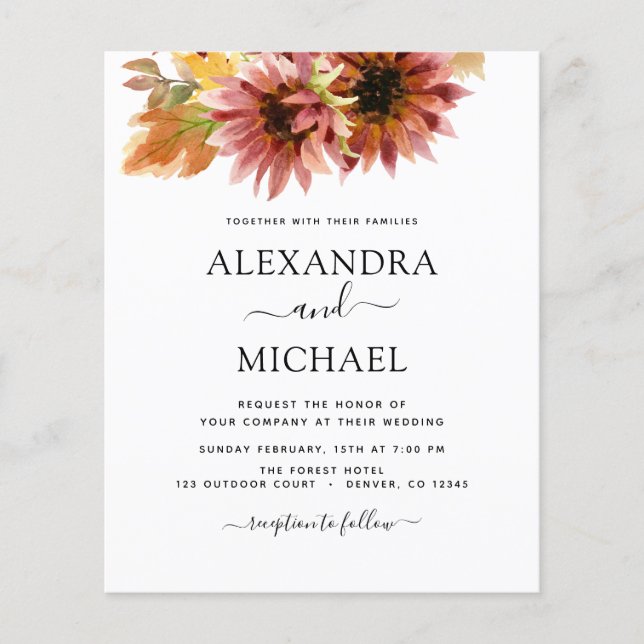 Budget Sunflower Country Wedding Invitation Flyer (Front)