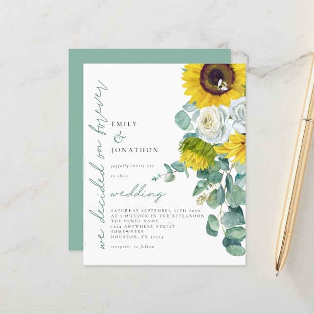 Budget Sunflower Decided on Forever Wedding Invite (Front/Back In Situ)