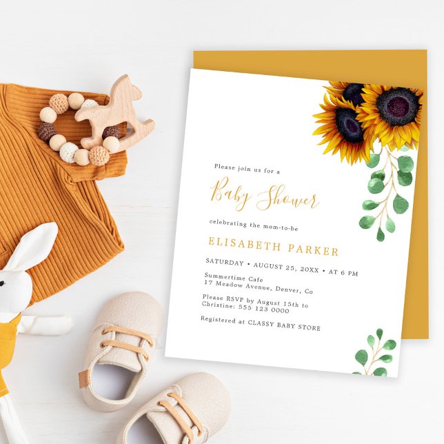 Budget sunflower eucalyptus baby shower invitation (Creator Uploaded)