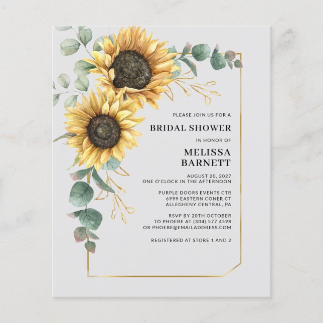 Budget Sunflower Eucalyptus Bridal Shower Invite (Front)