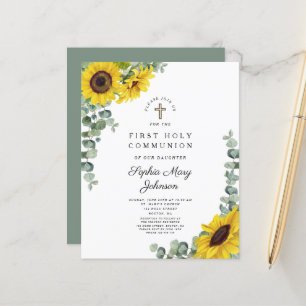 Budget Sunflower Eucalyptus First Communion Invite