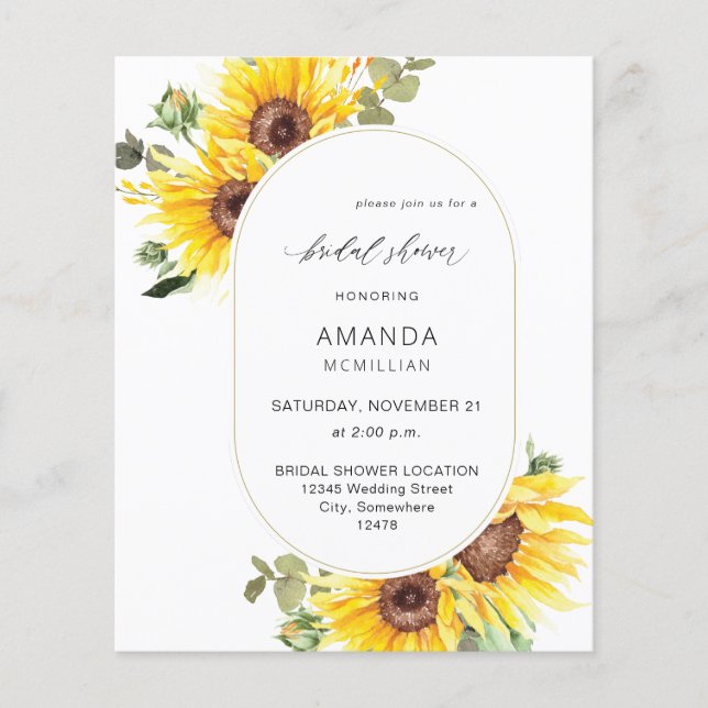 Budget Sunflower & Eucalyptus Floral Bridal Shower Flyer (Front)