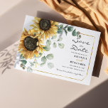 Budget Sunflower Eucalyptus Floral Save The Date Flyer<br><div class="desc">Create a modern Sunflower Floral save the date budget card with this cute template featuring beautiful rustic floral bouquet, geometric gold effect frame, with modern simple typography. TIP: Matching wedding suite cards like RSVP, wedding programs, banners, tapestry, gift tags, signs, and other wedding keepsakes and goodies are available in the...</div>