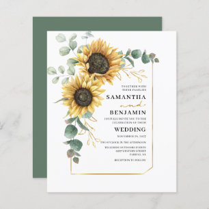 Budget Sunflower Eucalyptus Leaves Wedding Invite