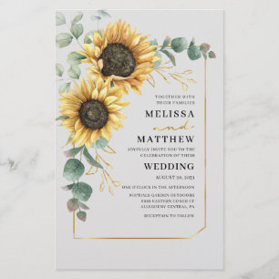 Budget Sunflower Eucalyptus Wedding Invitation
