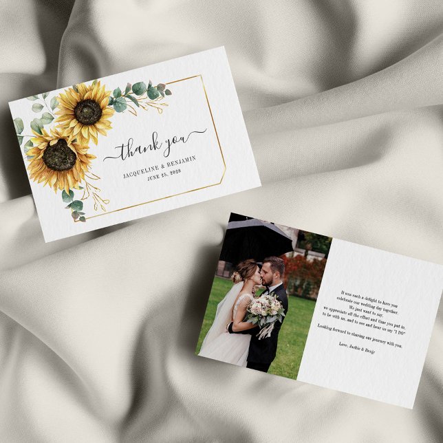 Budget Sunflower Eucalyptus Wedding Thank You Card (Creator Uploaded)