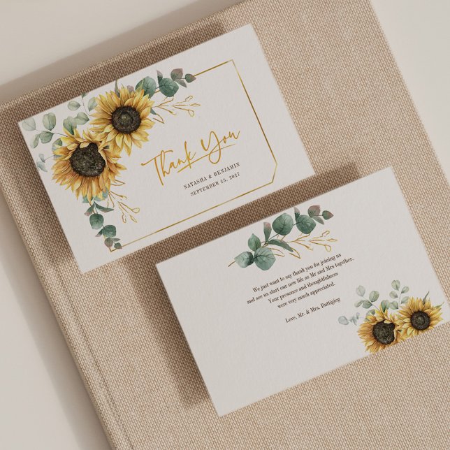 Budget Sunflower Eucalyptus Wedding Thank You  Card (Creator Uploaded)