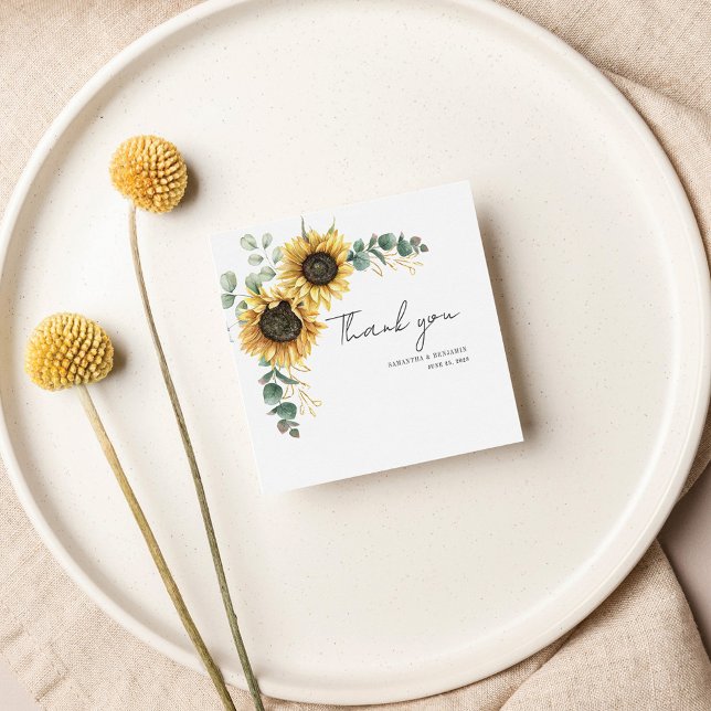 Budget Sunflower Floral Eucalyptus Wedding Card (Floral Sunflower Eucalyptus Wedding Thank You Mini Card)