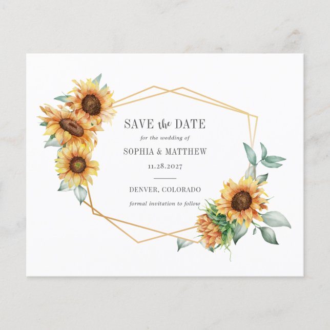 Budget Sunflower Floral Geometric Save The Date (Front)