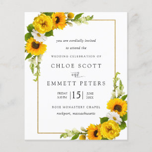 Budget Sunflower Floral Rustic Wedding Invitation