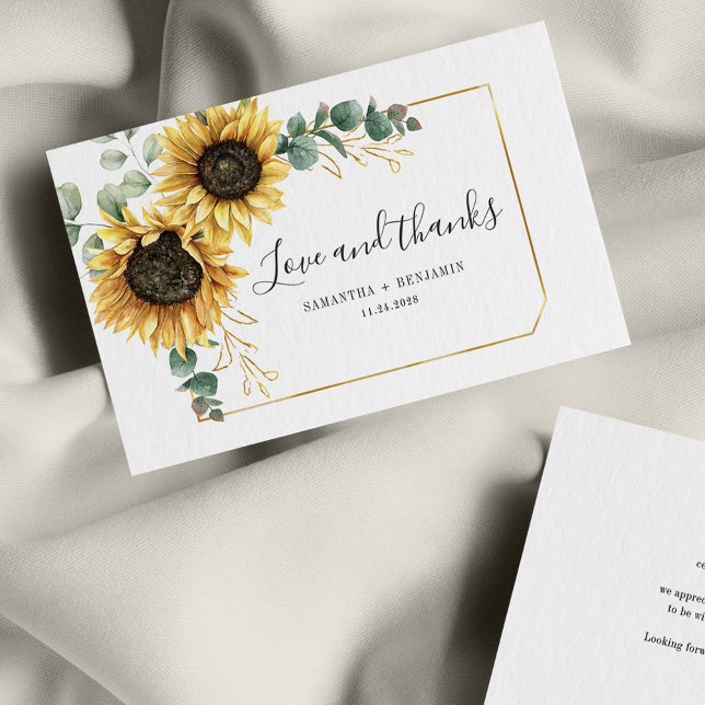 Budget Sunflower Floral Wedding Thank You Card (Floral Sunflower Eucalyptus Wedding Thank You Notecard)