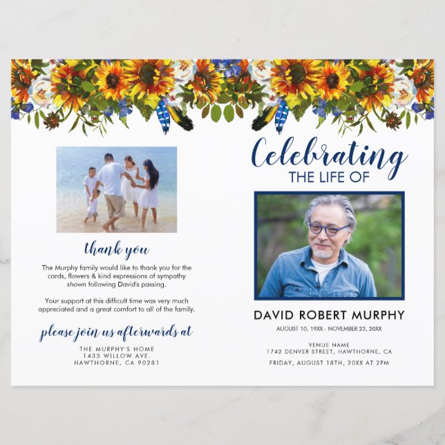 Budget Sunflower Funeral Program (Front)