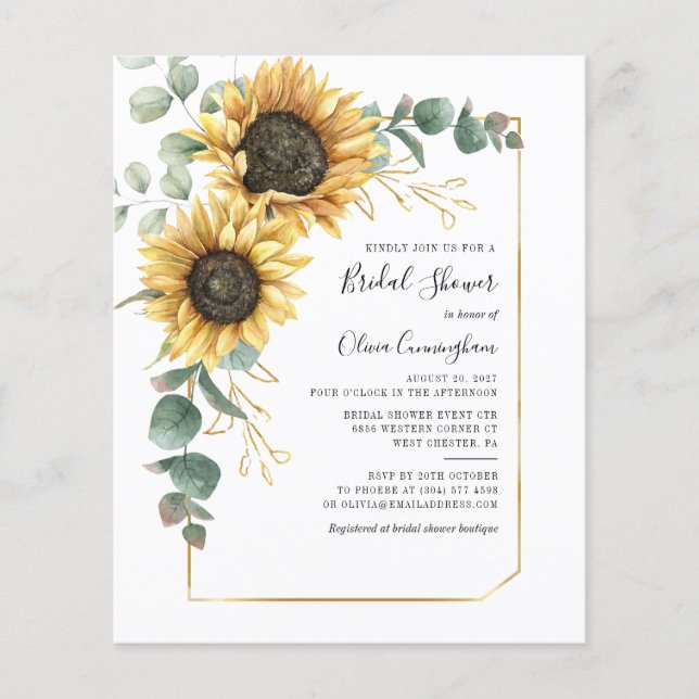 Budget Sunflower Geometric Floral Bridal Shower (Front)