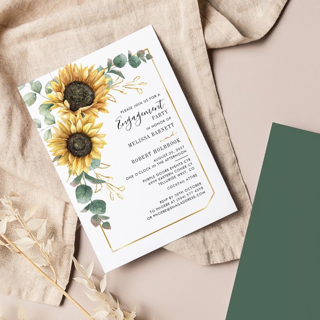 Budget Sunflower Greenery Engagement Invitation (Sunflower Eucalyptus Engagement Party Invitation)