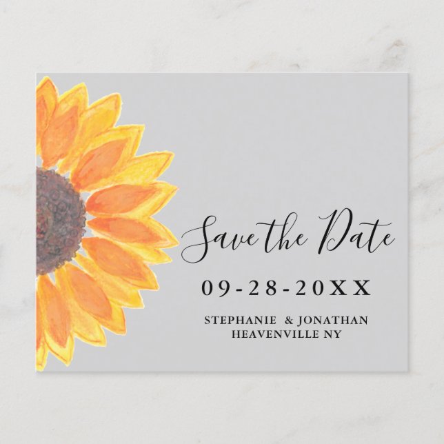 Budget Sunflower Grey Wedding Save The Date Card (Front)