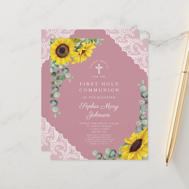 Budget Sunflower Pink Lace First Communion (Front/Back In Situ)