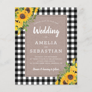 BUDGET Sunflower Plaid Wedding Invitation