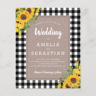 BUDGET Sunflower Plaid Wedding Invitation