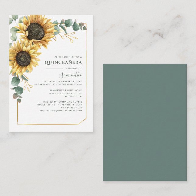 Budget Sunflower Quinceanera 15th Birthday Invite (Front/Back)