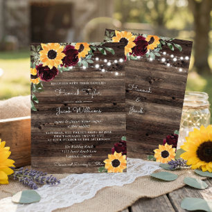 Budget Sunflower Roses Wood Wedding Invitation