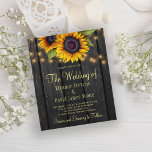 Budget sunflower rustic country wedding invitation<br><div class="desc">Rustic country wedding celebration and reception stylish budget affordable invitation template on dark brown barn wood background featuring big yellow gold sunflowers bouquets, strings of twinkle lights and a faux gold typography script. If you need ENVELOPES, please select ENVELOPE option! Easy to personalise with your details! The invitation is suitable...</div>