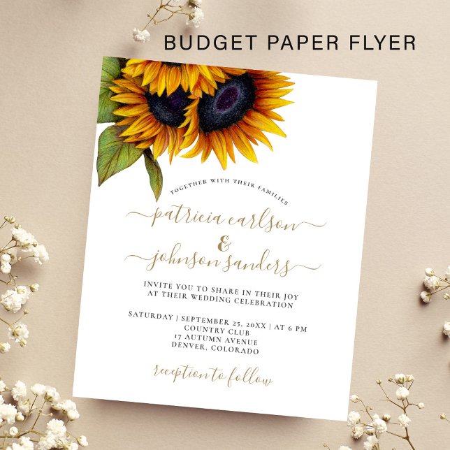 Budget sunflower rustic elegant wedding invitation flyer (Creator Uploaded)