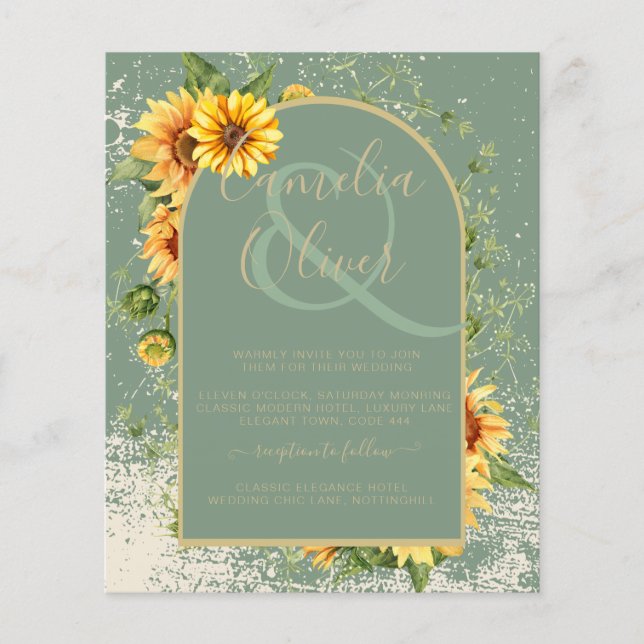 BUDGET Sunflower Sage Wedding Invite RSVP QR CODE  Flyer (Front)
