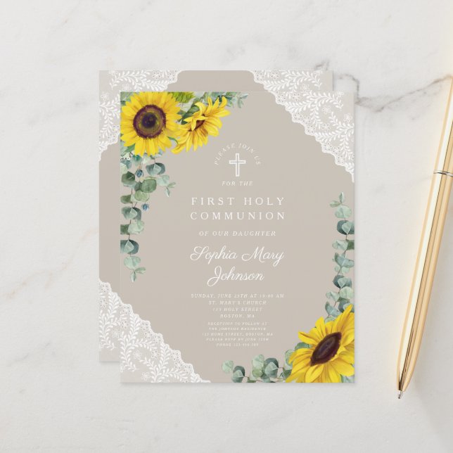 Budget Sunflower Taupe Lace First Communion (Front/Back In Situ)