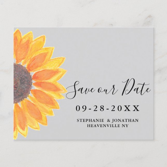 Budget Sunflower Wedding Grey Save Our Date Card (Front)