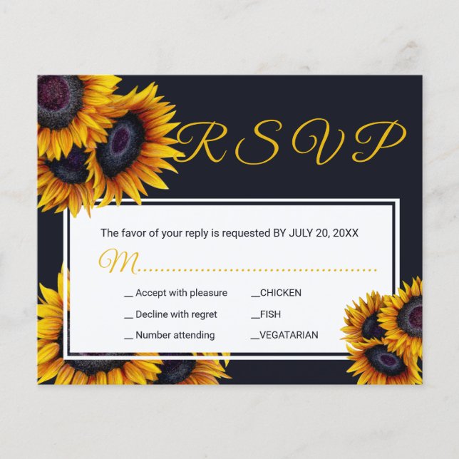 Budget sunflower wedding meal options RSVP Card (Front)