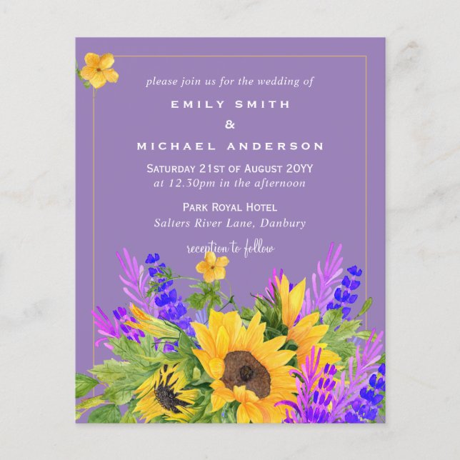 Budget Sunflower Wedding Theme Lavender Purple (Front)