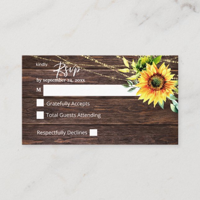 Budget Sunflower, Wood Floral 2SM No Meal RSVP Enc Enclosure Card (Front)