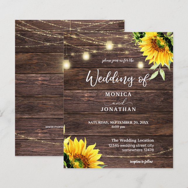 Budget Sunflower, Wood Mason String Lights Wedding (Front/Back)