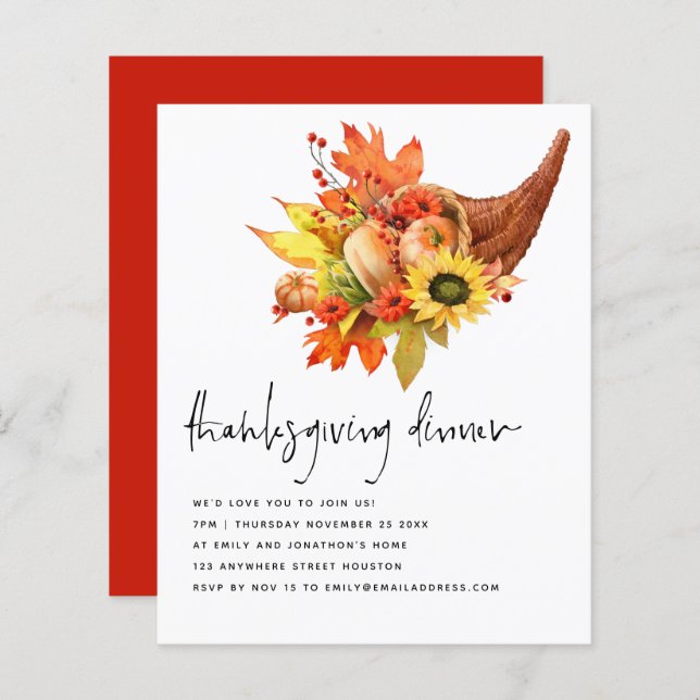 Budget Sunflowers Cornucopia Thanksgiving  Invite (Front/Back)