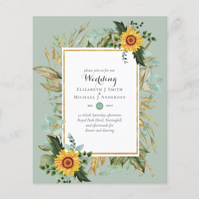 BUDGET Sunflowers Eucalyptus Greenery Wedding Flyer (Front)