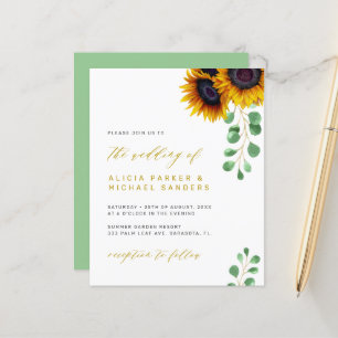 Budget sunflowers eucalyptus wedding invitation