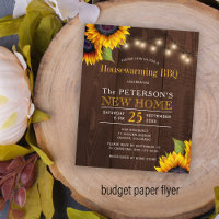 Budget sunflowers fall housewarming bbq invitation