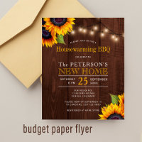 Budget sunflowers fall housewarming bbq invitation