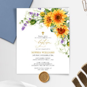 Budget Sunflowers & Lavander Baptism Invitation
