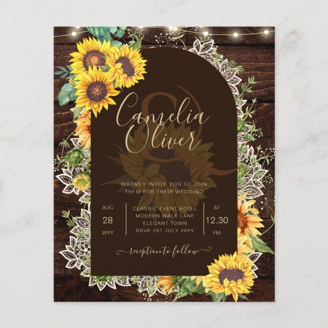BUDGET Sunflowers Lights Lace Wedding INVITE Flyer (Front)