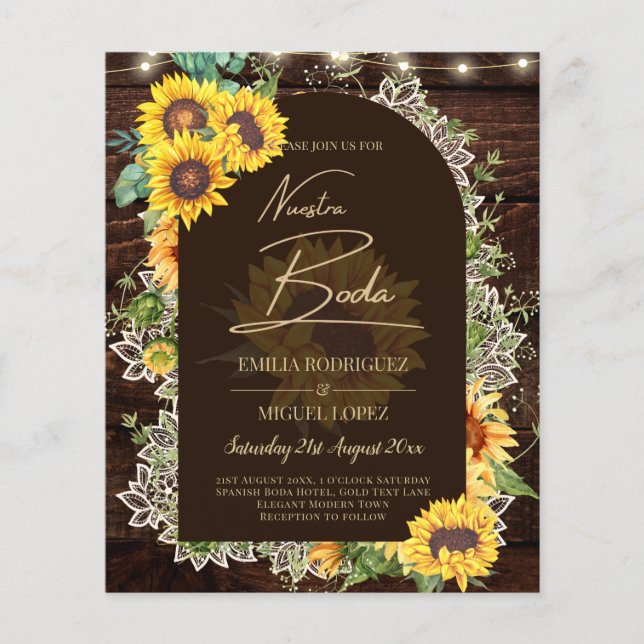 BUDGET Sunflowers Lights Lace Wedding INVITE Flyer (Front)