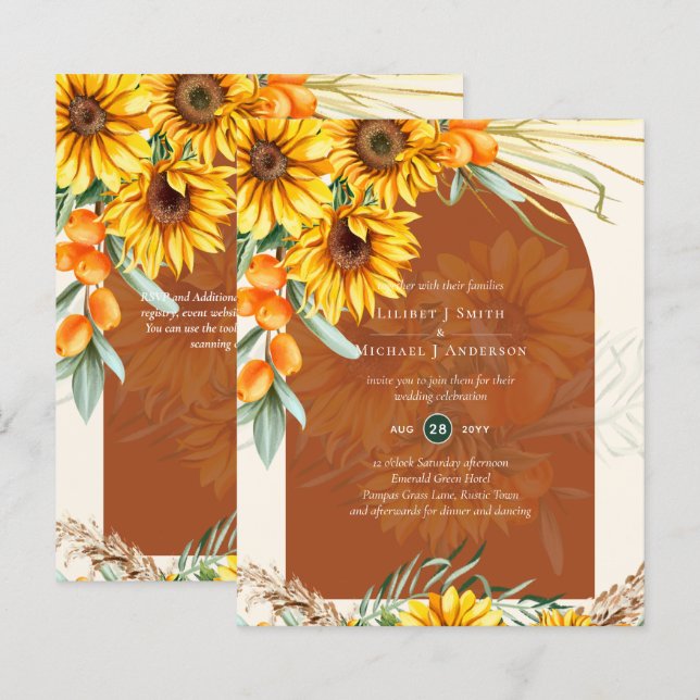 BUDGET Sunflowers Pampas Grass Terracotta Wedding (Front/Back)