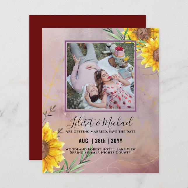 BUDGET Sunflowers PHOTO Save Change Date Plans (Front/Back)