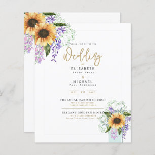 Budget Sunflowers Purple Floral Wedding Invite