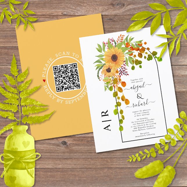 BUDGET Sunflowers QR code fall wedding invitation (Creator Uploaded)